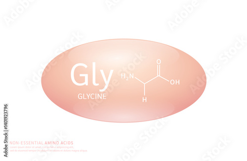 Non essential amino acids glycine cream ellipse form with chemical structure on white background. For design supplement for the body and muscles. Medical Science. Vector EPS10.