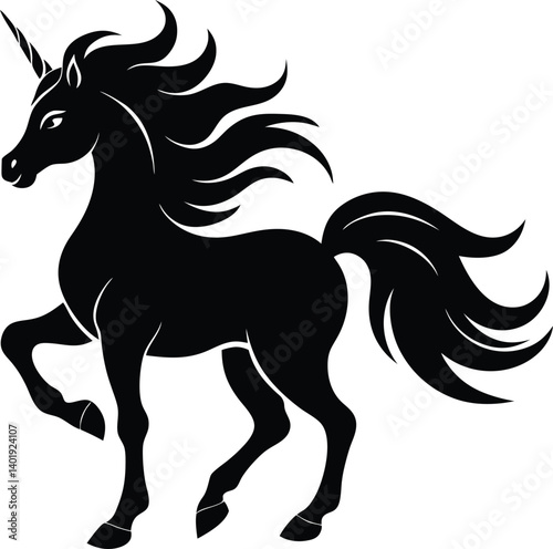 Unicorn silhouettes with vector illustration on white background