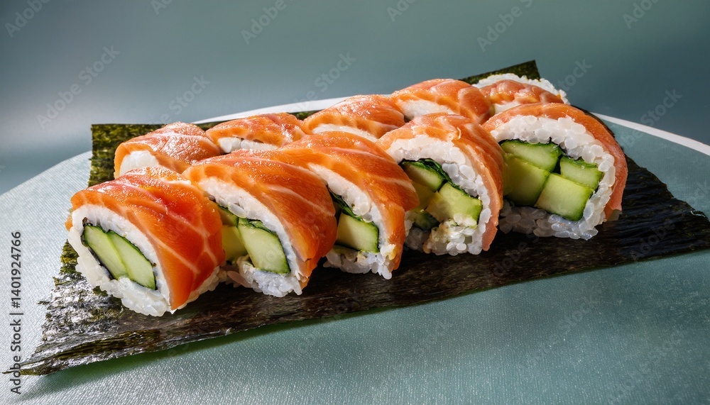 sushi on a black plate sushi on a black plate