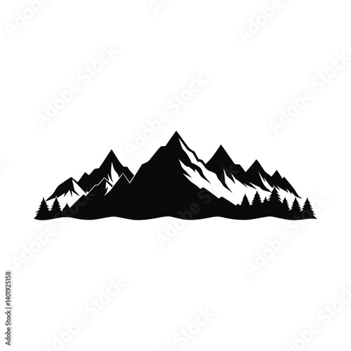 Minimalist mountain skyline silhouette emblem for outdoor logo and wilderness identity

