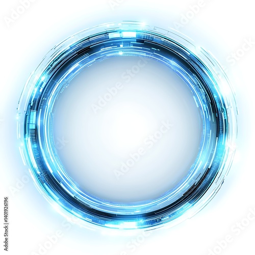 futuristic blue glowing HUD circle with soft light effect on clean white background perfect for sci-fi designs and tech visuals