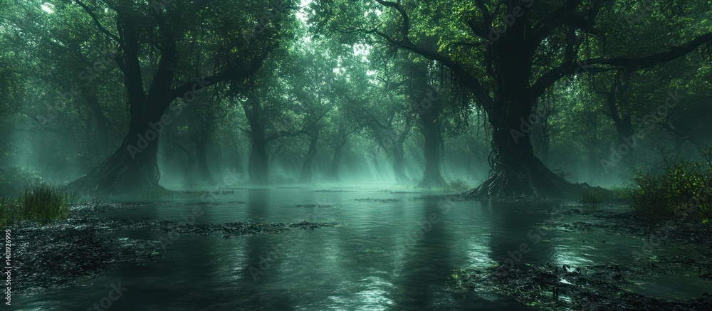 Misty Forest River Scene Misty Forest River Scene