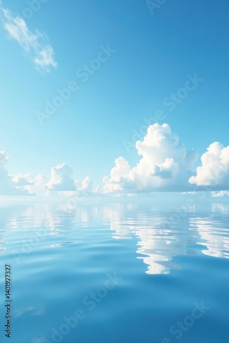 Obraz na płótnie Soft light blue hue with wispy clouds and gentle ripples on a serene body of water , ocean, cloud w salonie
