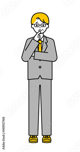 全身のポーズ_シンプルなシニアの会社員の男性13