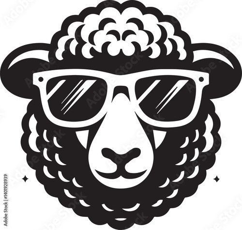 black head vector illustration of a sheep, sheep head with sunglass, silhouette vector isolated on white background