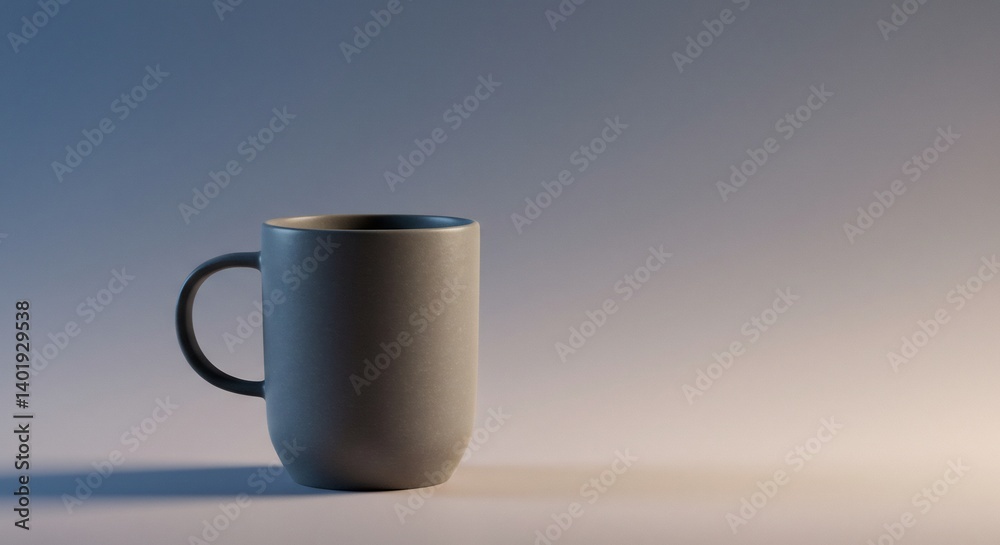Obraz premium 静かな朝の温かい灰色マグカップ 柔らかな光と影