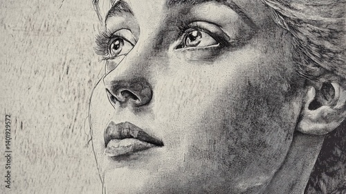 Wallpaper Mural Engraved black and white portrait showcasing classic beauty with vintage etching texture capturing timeless elegance Torontodigital.ca