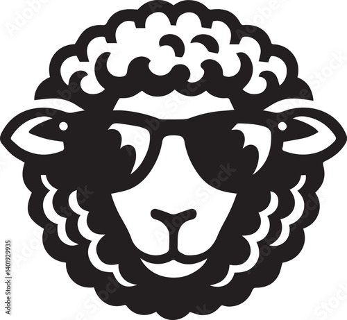 black head vector illustration of a sheep, sheep head with sunglass, silhouette vector isolated on white background