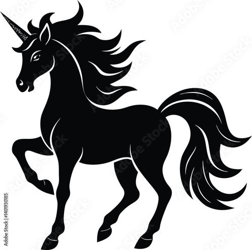 Unicorn silhouettes with vector illustration on white background