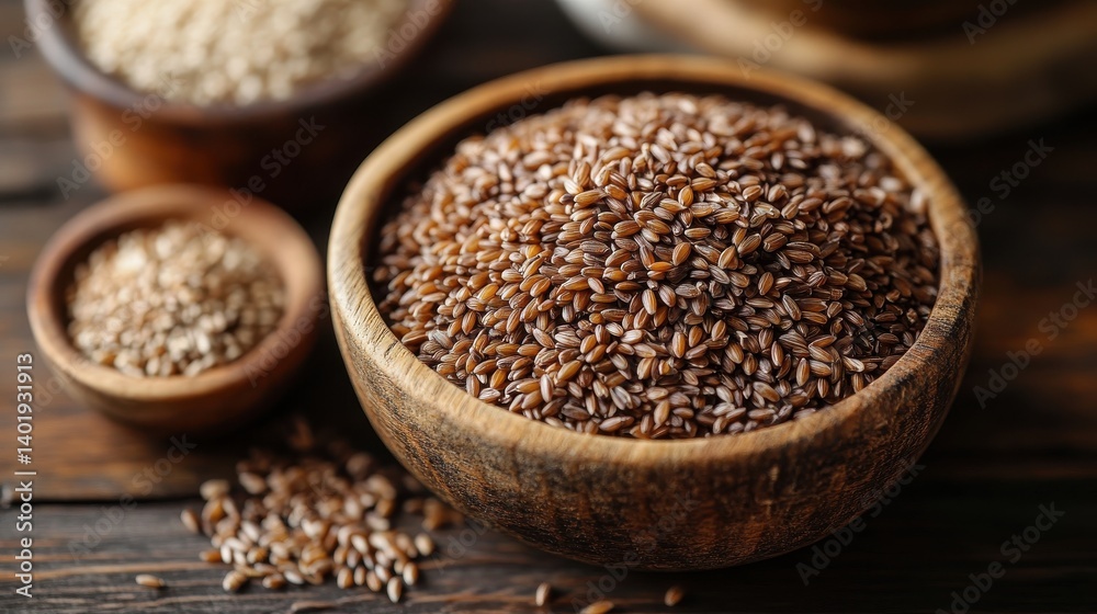a wooden bowl filled with grass seeds sits on a wooden surface against a plain white background the seeds are slender and beige ready for planting or other agricultural purposes,image Ai a wooden bowl filled with grass seeds sits on a wooden surface against a plain white background the seeds are slender and beige ready for planting or other agricultural purposes,image Ai