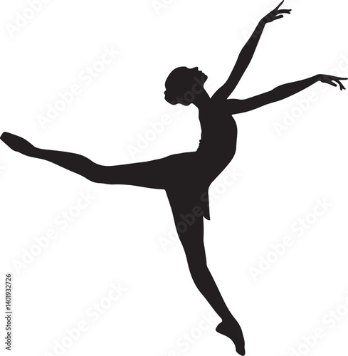 Black silhouette of a woman ballerina in a jump pose