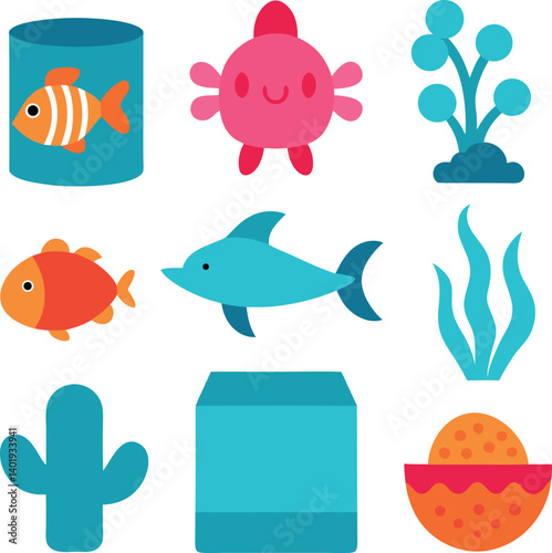 set of vector icons of fish