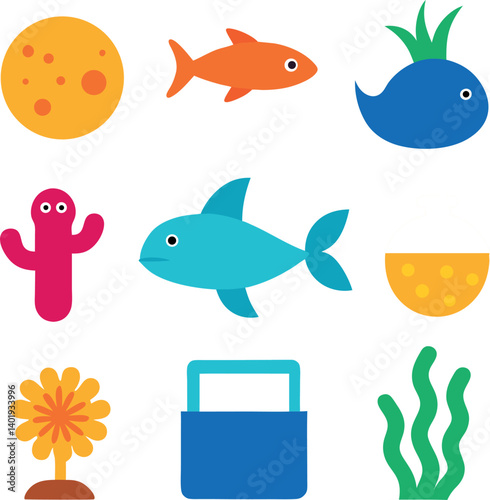 set of sea animals icons