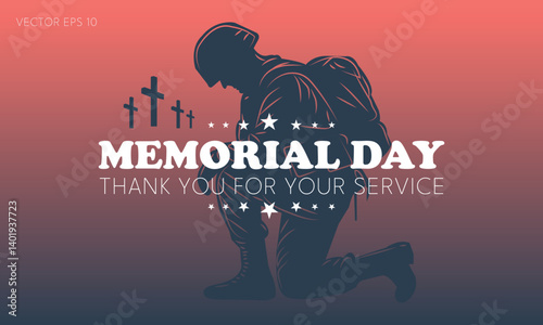 Memorial Day Tribute with Soldier Silhouette and Crosses in Background