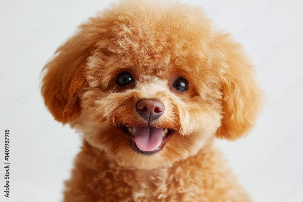Close-up of Happy Brown Poodle Puppy with Smiling Expression on White Close-up of Happy Brown Poodle Puppy with Smiling Expression on White