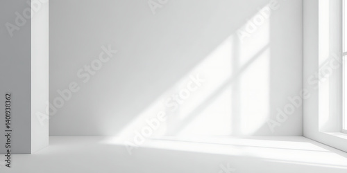 Minimalist room interior with sunlight streaming through a window