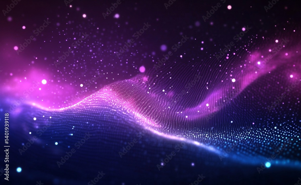 Fototapeta premium Abstract Digital Background with Glowing Dots and Waves in Purple-Blue Gradient
