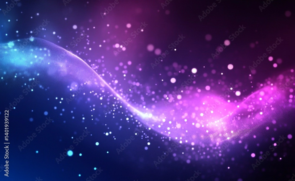Obraz premium Abstract Digital Background with Glowing Dots and Waves in Purple-Blue Gradient