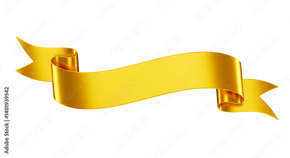 A golden ribbon banner with curled edges isolated on a black background in a horizontal orientation A golden ribbon banner with curled edges isolated on a black background in a horizontal orientation