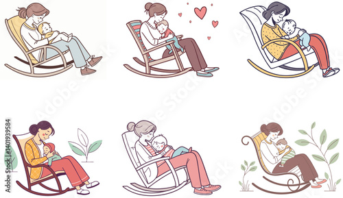 Flat Illustration of Family Bonding Moments with Mom, Dad, and Children.