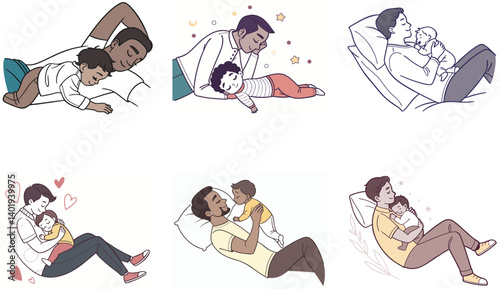 Flat Illustration of Family Bonding Moments with Mom, Dad, and Children.