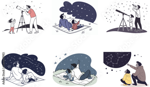 Flat Illustration of Family Bonding Moments with Mom, Dad, and Children.