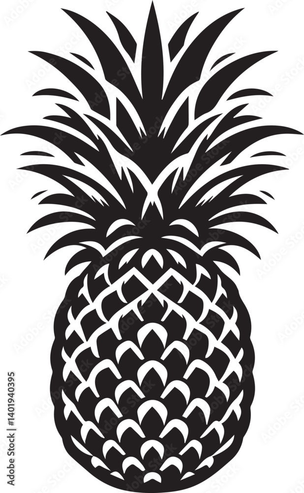 Obraz premium pineapple vector illustration, pineapple silhouette vector, pineapple logo vector black on white background