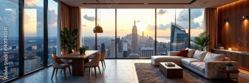 Wallpaper Mural Grand penthouse with floor-to-ceiling windows offering stunning city views and a spacious living area, panoramic views, high-rise Torontodigital.ca