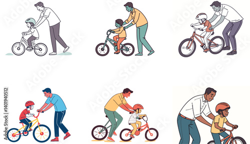Flat Illustration of Family Bonding Moments with Mom, Dad, and Children.
