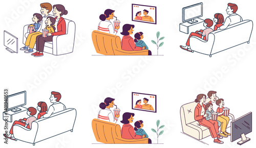Flat Illustration of Family Bonding Moments with Mom, Dad, and Children.