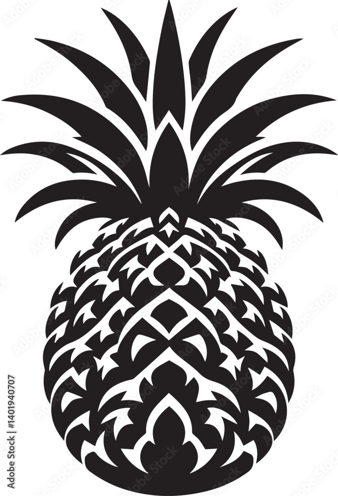 Obraz premium pineapple vector illustration, pineapple silhouette vector, pineapple logo vector black on white background
