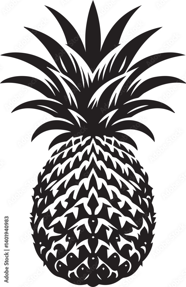 Obraz premium pineapple vector illustration, pineapple silhouette vector, pineapple logo vector black on white background