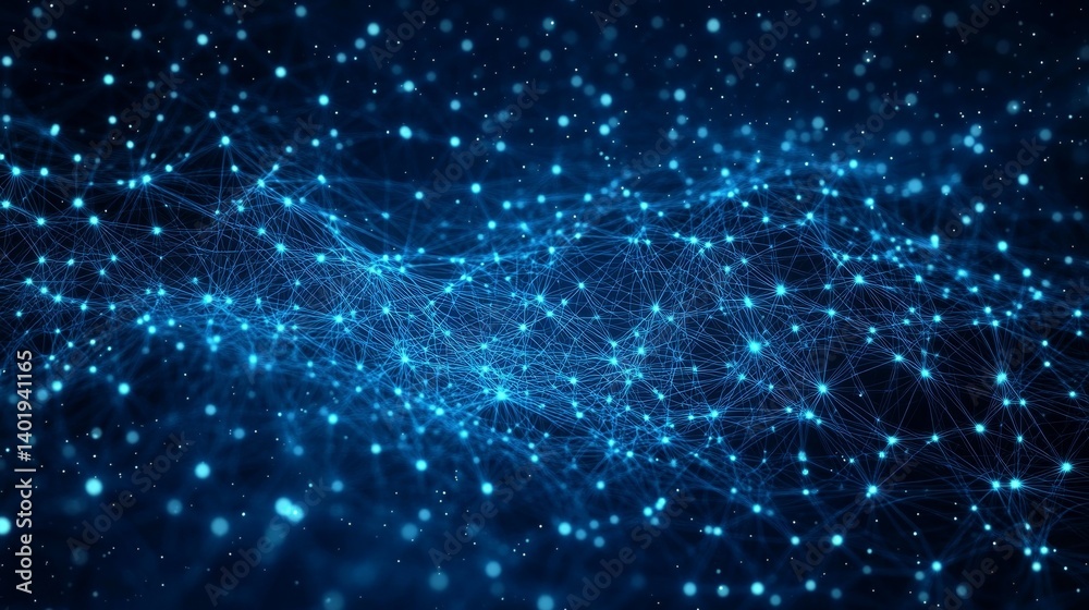 Abstract Futuristic Technology Background with Blue Dots and Lines Forming Neural Network Waves on Dark Low-Poly Wireframe Design Abstract Futuristic Technology Background with Blue Dots and Lines Forming Neural Network Waves on Dark Low-Poly Wireframe Design