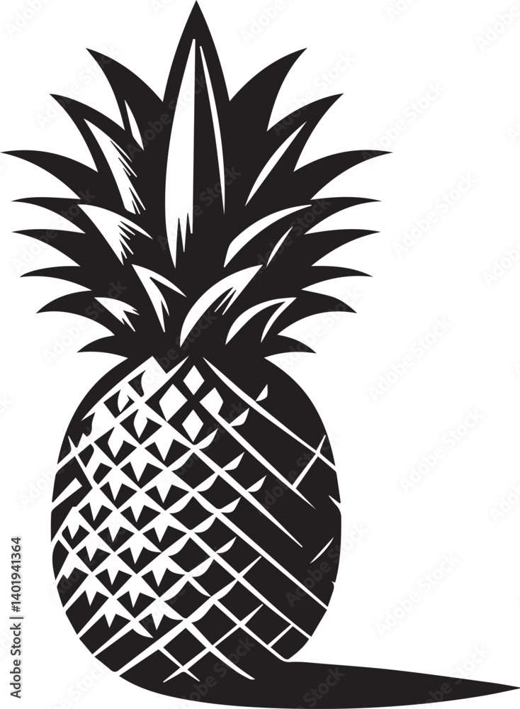 Obraz premium pineapple vector illustration, pineapple silhouette vector, pineapple logo vector black on white background