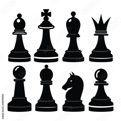Chess pawn icons of silhouette black shape vector illustration isolated on white background