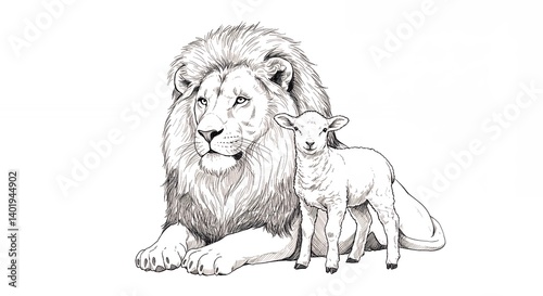 Peaceful lion and lamb illustration