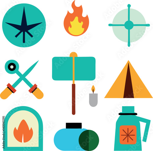 set of camping icons