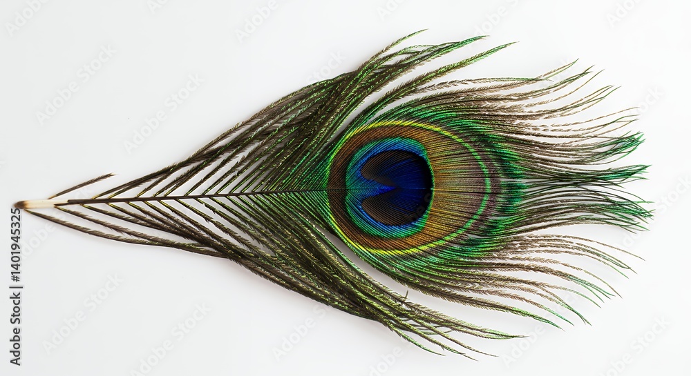 Fototapeta premium Peacock feather close up showing vibrant colors and texture