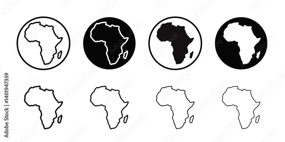 africa map icon Thin line art collection