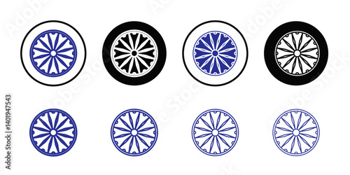 Ashoka Wheel icon Thin line art collection