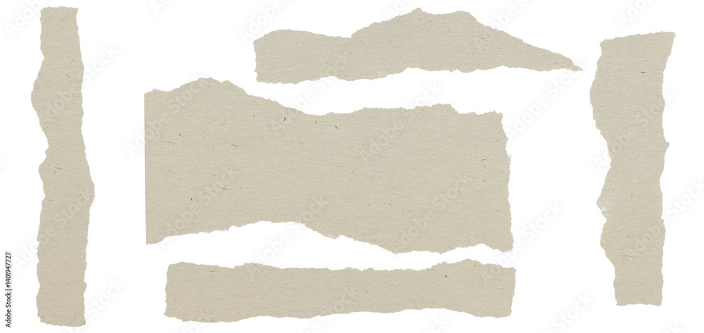 Naklejka premium Torn pieces of beige paper on a transparent background.