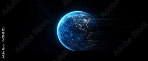 Wallpaper Mural Abstract Blue Planet Earth with Glowing Lines on Dark Background Representing Global Network and Data Transfer Concept Torontodigital.ca