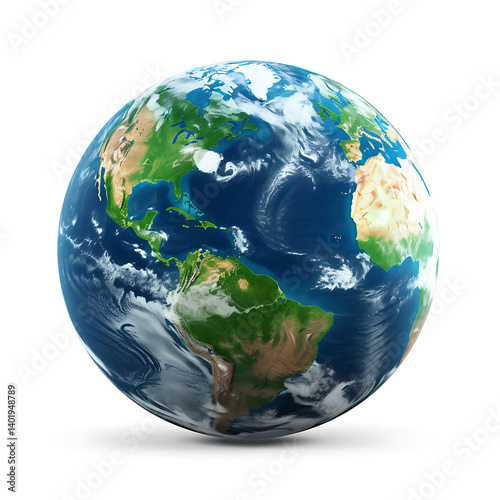 Planet Earth Globe Isolated on White Background – Realistic Global View of the World