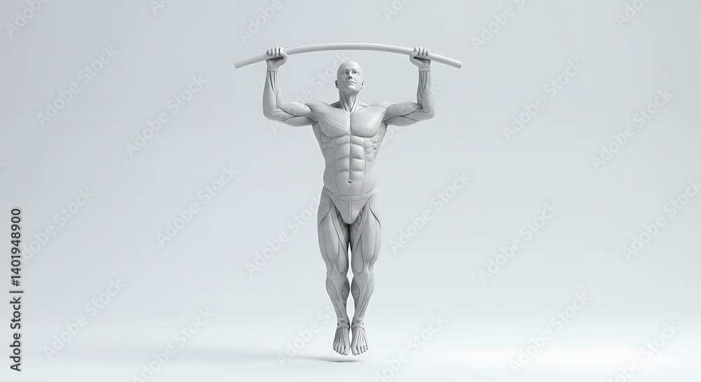 Performing a Pull Up Exercise for Strength Training on Grey Performing a Pull Up Exercise for Strength Training on Grey