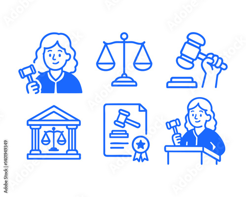 court doodle cartoon drawing vector illustration set with Varied Poses and Expressions
