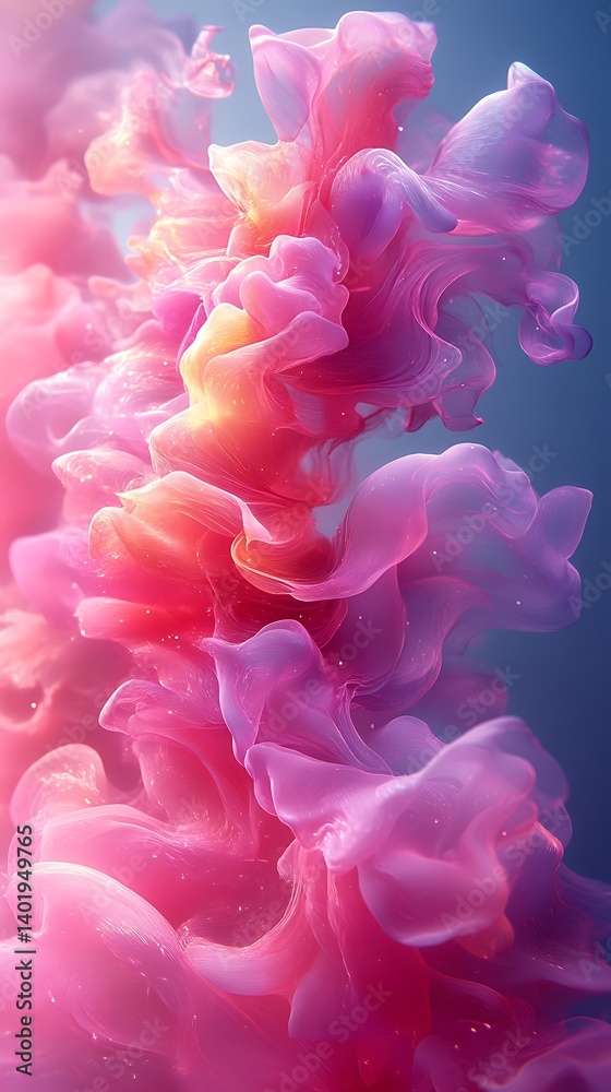 Fototapeta premium Delicate Pink & Lavender Swirl Phone Wallpaper Soft Petals or Smoke Effect on Blue Background | HD Mobile Aesthetic