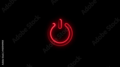 Neon glowing power button icon animated on a black background ,The appearance of neon symbol power off closed circle animated on black background