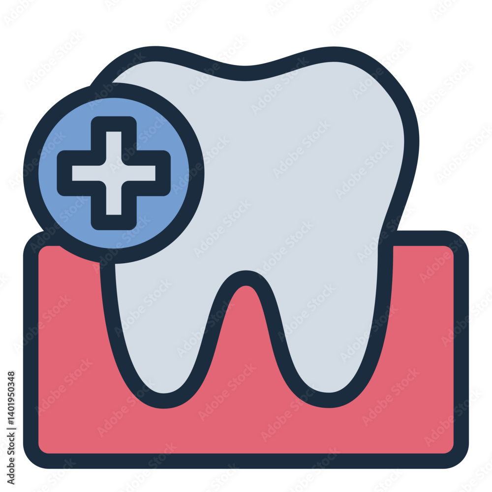 oral health filled line icon with dental checkup tooth