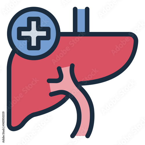 liver test filled line icon with organ health checkup