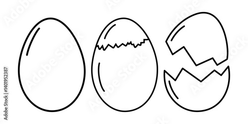 Whole and Partially Peeled Egg and Cracked Eggshell Minimalist Linear Icon design idea Set elements